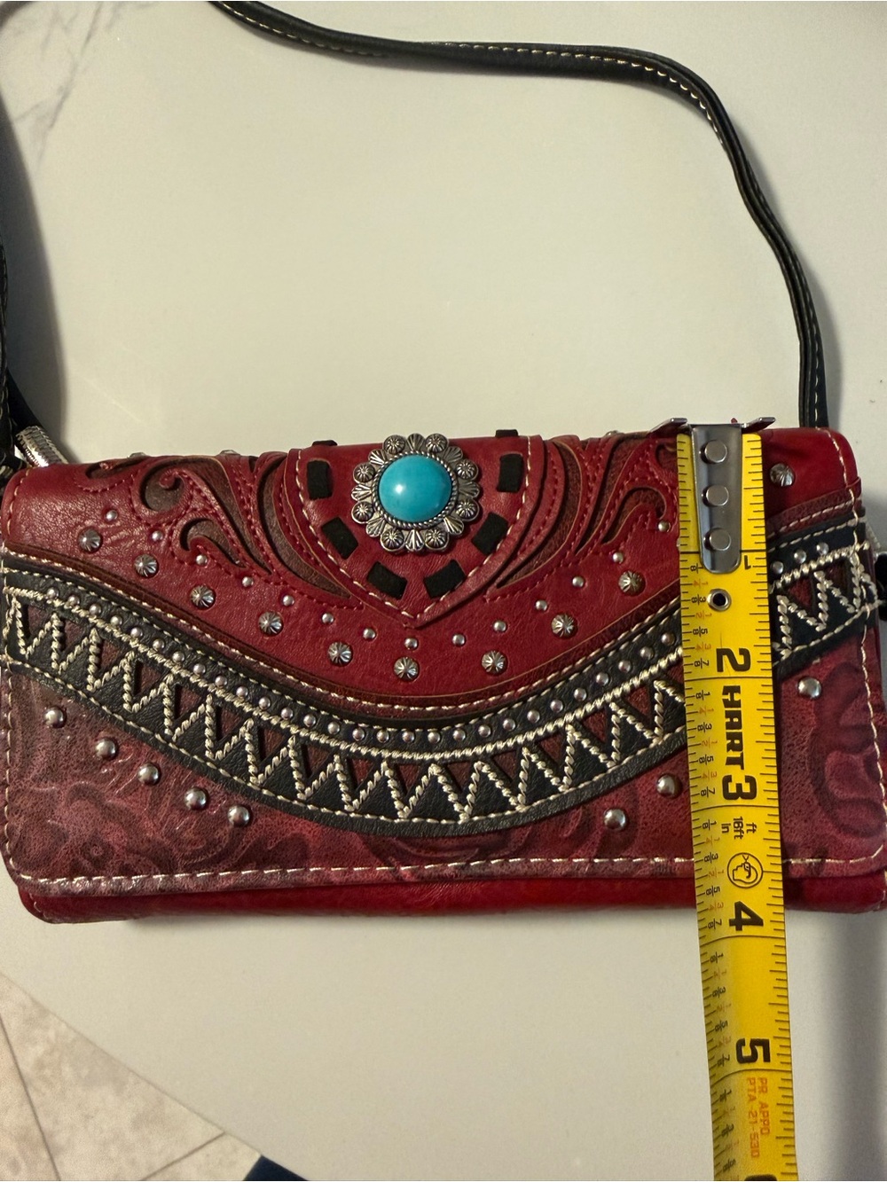 Red Turquoise Accent Leather Crossbody Wallet - Women Bags - Picture 5 of 6